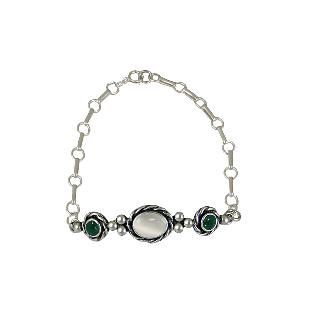 Sterling Silver Gemstone Adjustable Chain Bracelet With White Moonstone And Fluorite